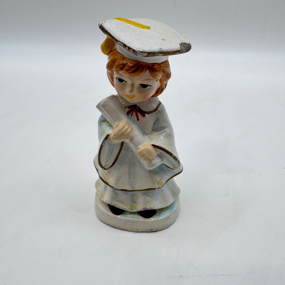 Vintage Graduation Figurine White Chalkware Girl Graduate Diploma Statue